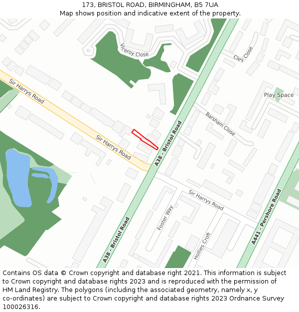 173, BRISTOL ROAD, BIRMINGHAM, B5 7UA: Location map and indicative extent of plot