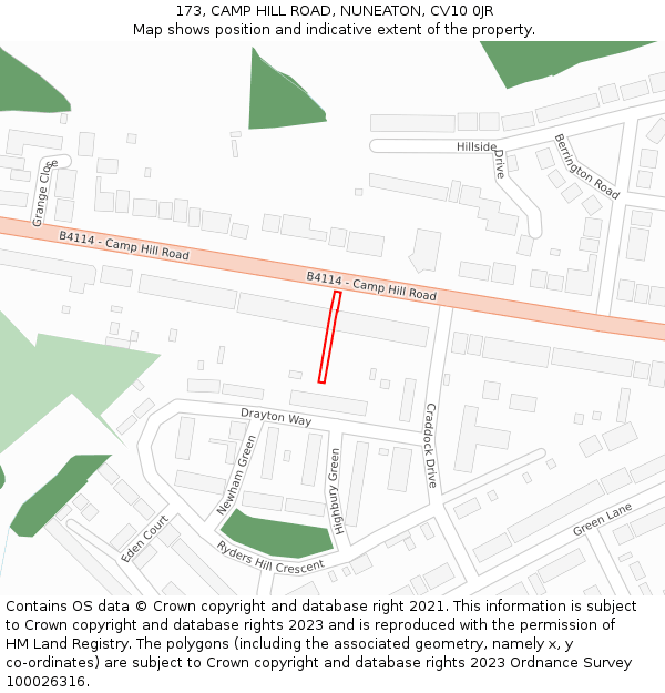 173, CAMP HILL ROAD, NUNEATON, CV10 0JR: Location map and indicative extent of plot