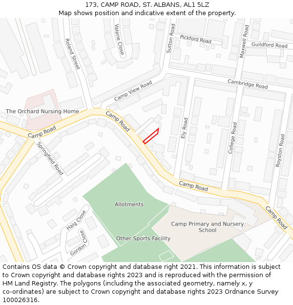 173, CAMP ROAD, ST ALBANS, AL1 5LZ: Location map and indicative extent of plot