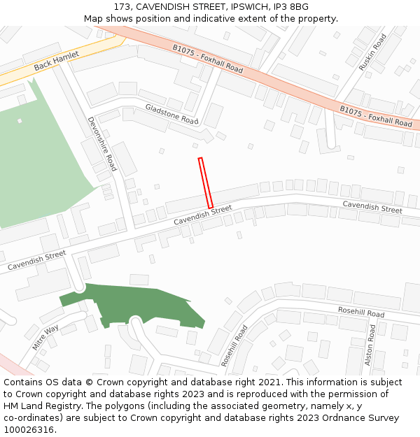 173, CAVENDISH STREET, IPSWICH, IP3 8BG: Location map and indicative extent of plot