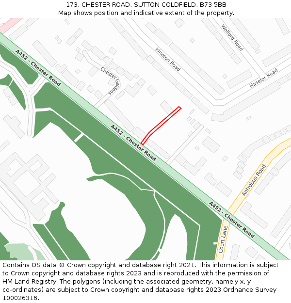 173, CHESTER ROAD, SUTTON COLDFIELD, B73 5BB: Location map and indicative extent of plot