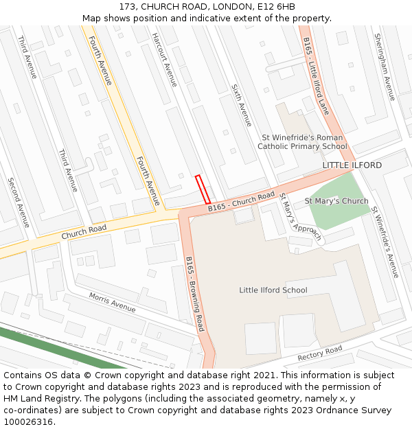 173, CHURCH ROAD, LONDON, E12 6HB: Location map and indicative extent of plot