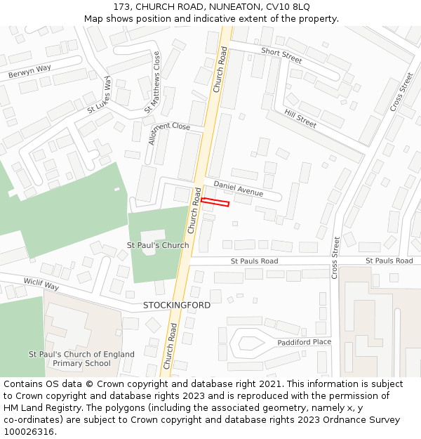 173, CHURCH ROAD, NUNEATON, CV10 8LQ: Location map and indicative extent of plot