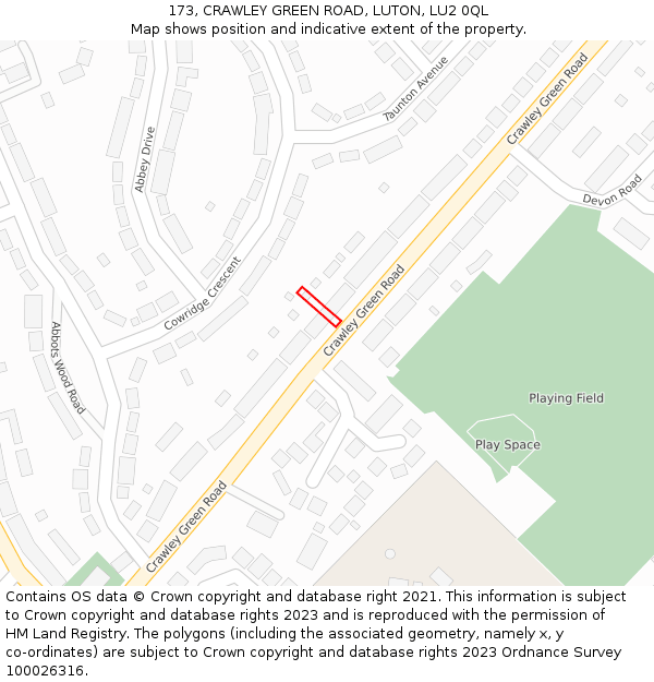 173, CRAWLEY GREEN ROAD, LUTON, LU2 0QL: Location map and indicative extent of plot