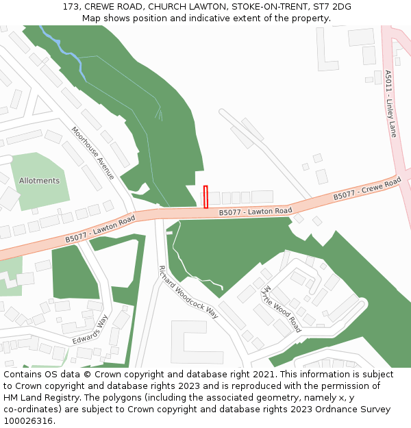 173, CREWE ROAD, CHURCH LAWTON, STOKE-ON-TRENT, ST7 2DG: Location map and indicative extent of plot