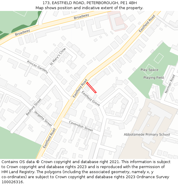 173, EASTFIELD ROAD, PETERBOROUGH, PE1 4BH: Location map and indicative extent of plot
