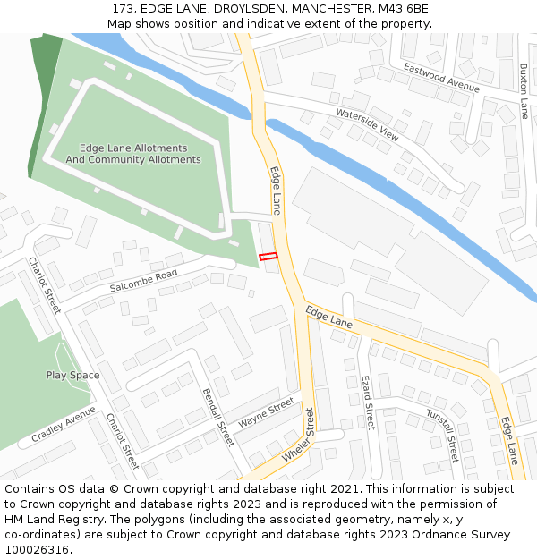 173, EDGE LANE, DROYLSDEN, MANCHESTER, M43 6BE: Location map and indicative extent of plot