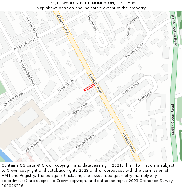 173, EDWARD STREET, NUNEATON, CV11 5RA: Location map and indicative extent of plot