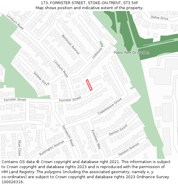 173, FORRISTER STREET, STOKE-ON-TRENT, ST3 5XF: Location map and indicative extent of plot