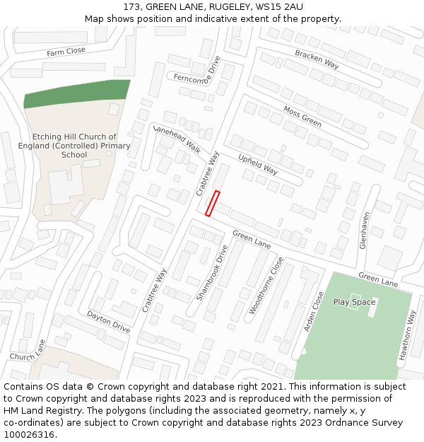 173, GREEN LANE, RUGELEY, WS15 2AU: Location map and indicative extent of plot