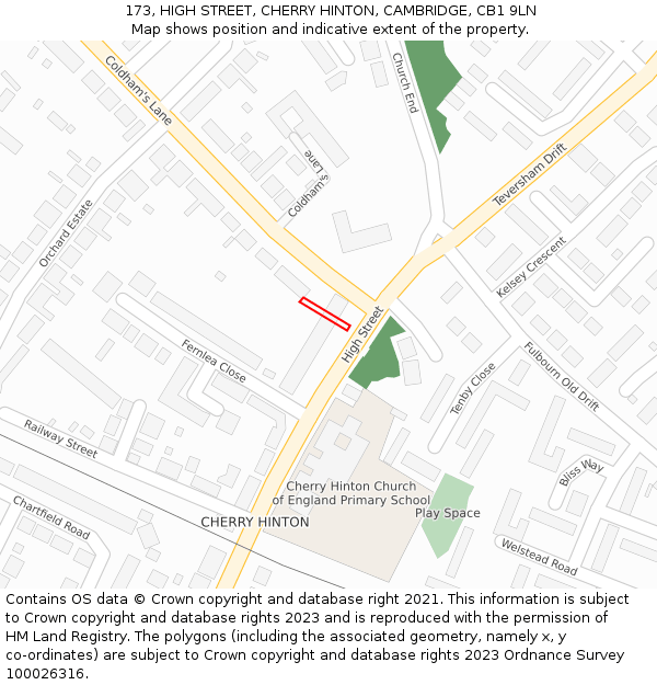 173, HIGH STREET, CHERRY HINTON, CAMBRIDGE, CB1 9LN: Location map and indicative extent of plot