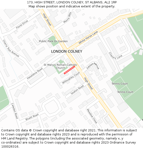 173, HIGH STREET, LONDON COLNEY, ST ALBANS, AL2 1RP: Location map and indicative extent of plot