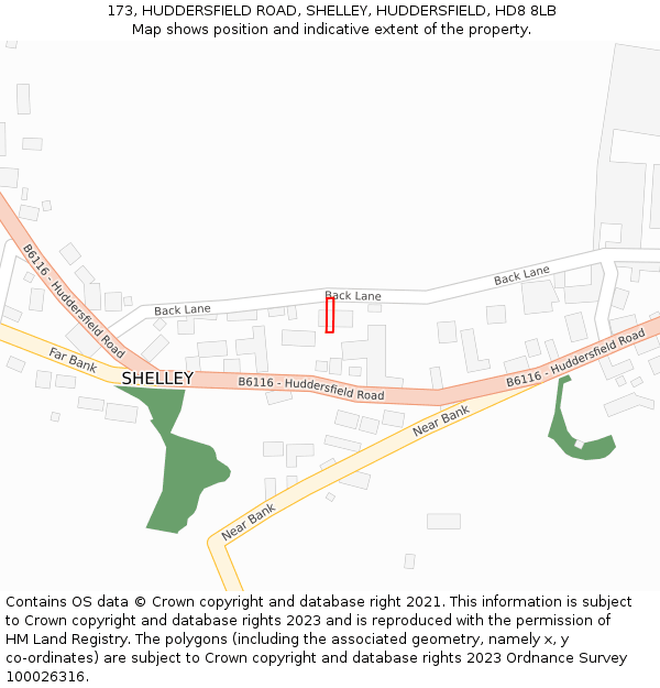 173, HUDDERSFIELD ROAD, SHELLEY, HUDDERSFIELD, HD8 8LB: Location map and indicative extent of plot