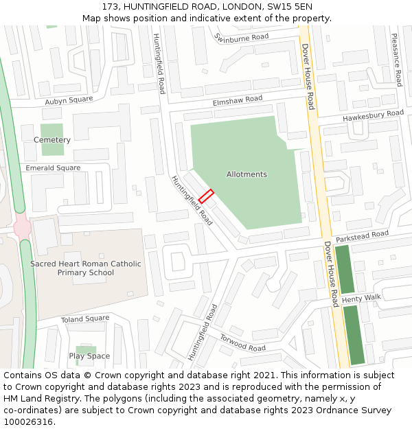 173, HUNTINGFIELD ROAD, LONDON, SW15 5EN: Location map and indicative extent of plot