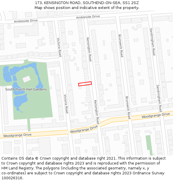 173, KENSINGTON ROAD, SOUTHEND-ON-SEA, SS1 2SZ: Location map and indicative extent of plot