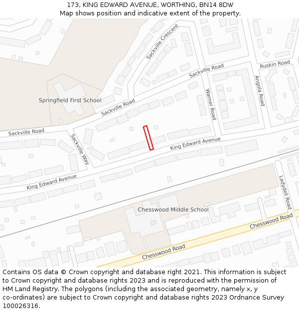 173, KING EDWARD AVENUE, WORTHING, BN14 8DW: Location map and indicative extent of plot