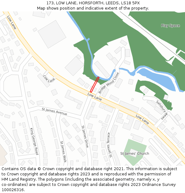 173, LOW LANE, HORSFORTH, LEEDS, LS18 5PX: Location map and indicative extent of plot