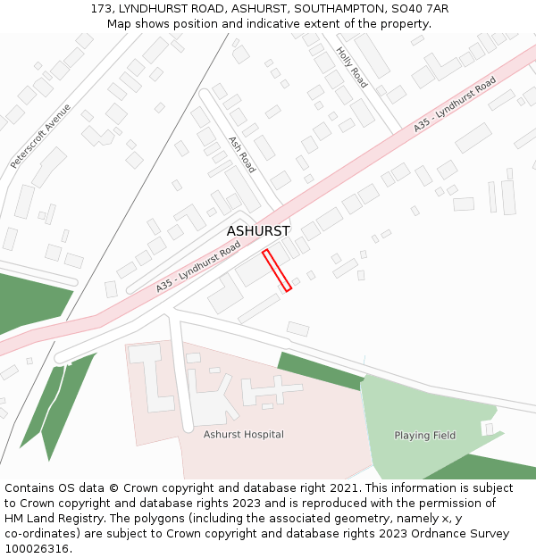 173, LYNDHURST ROAD, ASHURST, SOUTHAMPTON, SO40 7AR: Location map and indicative extent of plot