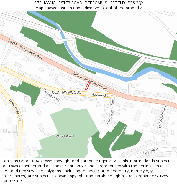 173, MANCHESTER ROAD, DEEPCAR, SHEFFIELD, S36 2QY: Location map and indicative extent of plot
