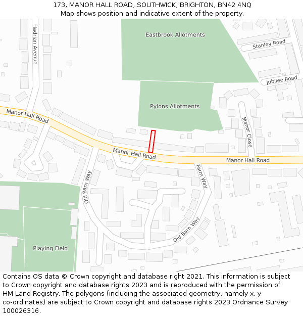 173, MANOR HALL ROAD, SOUTHWICK, BRIGHTON, BN42 4NQ: Location map and indicative extent of plot