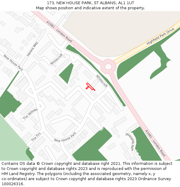 173, NEW HOUSE PARK, ST ALBANS, AL1 1UT: Location map and indicative extent of plot