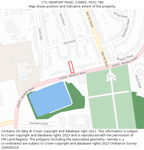 173, NEWPORT ROAD, COWES, PO31 7ER: Location map and indicative extent of plot