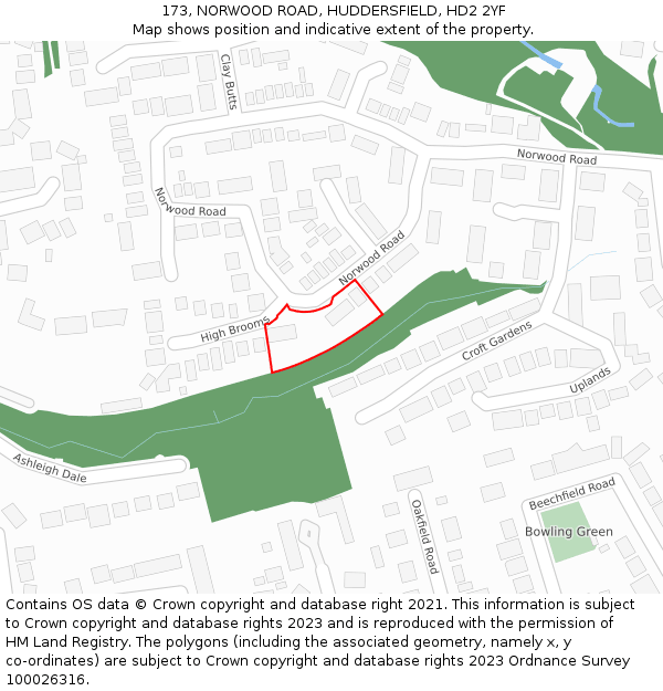 173, NORWOOD ROAD, HUDDERSFIELD, HD2 2YF: Location map and indicative extent of plot