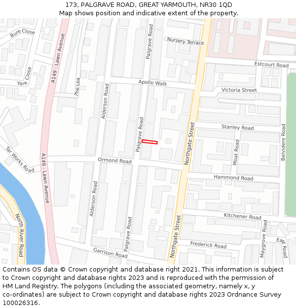 173, PALGRAVE ROAD, GREAT YARMOUTH, NR30 1QD: Location map and indicative extent of plot
