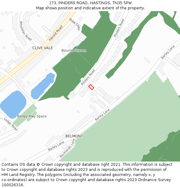 173, PINDERS ROAD, HASTINGS, TN35 5PW: Location map and indicative extent of plot