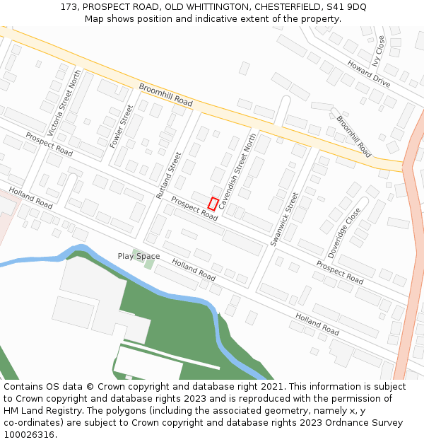 173, PROSPECT ROAD, OLD WHITTINGTON, CHESTERFIELD, S41 9DQ: Location map and indicative extent of plot