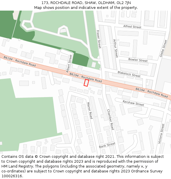173, ROCHDALE ROAD, SHAW, OLDHAM, OL2 7JN: Location map and indicative extent of plot