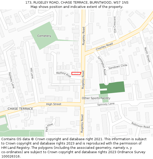 173, RUGELEY ROAD, CHASE TERRACE, BURNTWOOD, WS7 1NS: Location map and indicative extent of plot