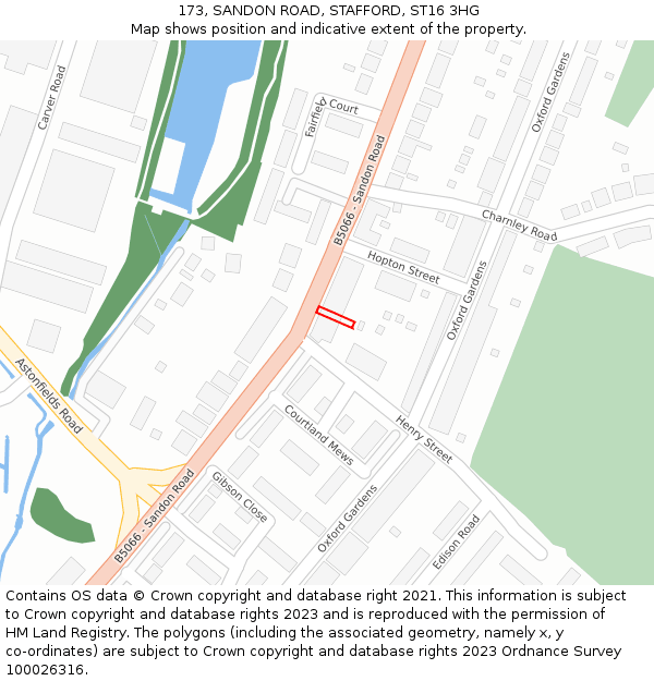173, SANDON ROAD, STAFFORD, ST16 3HG: Location map and indicative extent of plot