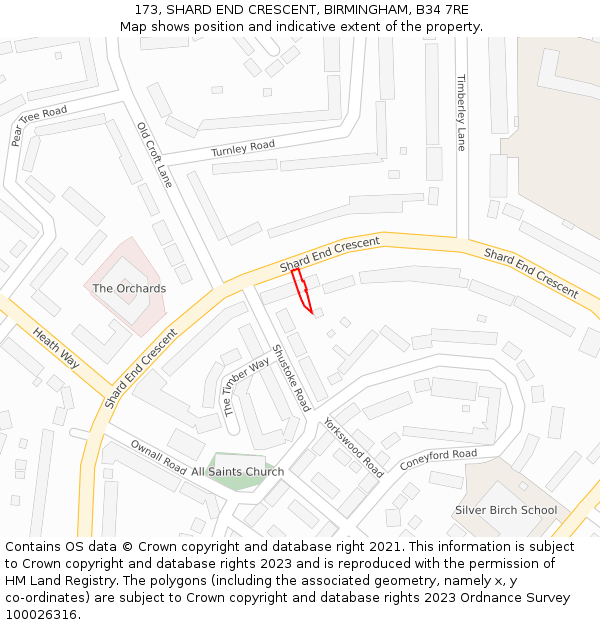 173, SHARD END CRESCENT, BIRMINGHAM, B34 7RE: Location map and indicative extent of plot