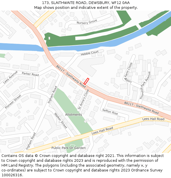 173, SLAITHWAITE ROAD, DEWSBURY, WF12 0AA: Location map and indicative extent of plot