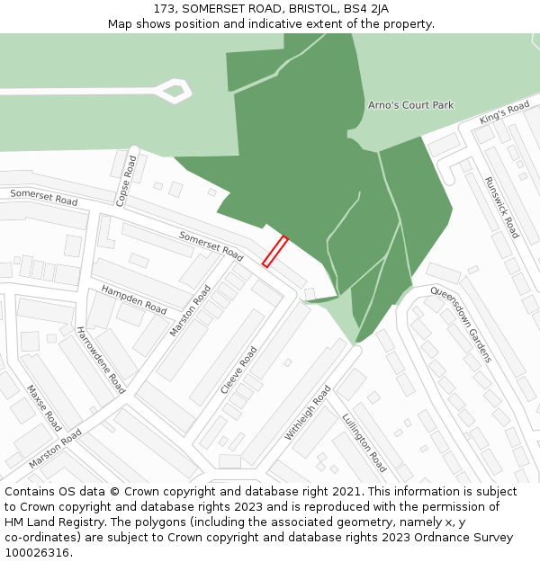 173, SOMERSET ROAD, BRISTOL, BS4 2JA: Location map and indicative extent of plot
