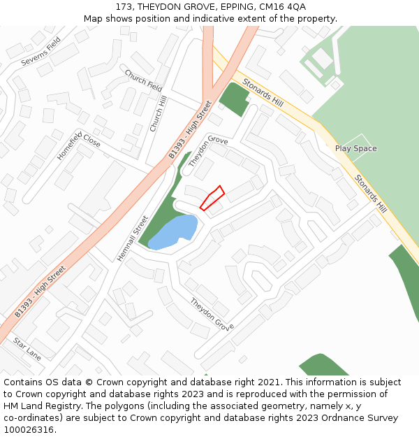 173, THEYDON GROVE, EPPING, CM16 4QA: Location map and indicative extent of plot