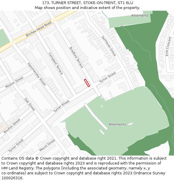 173, TURNER STREET, STOKE-ON-TRENT, ST1 6LU: Location map and indicative extent of plot