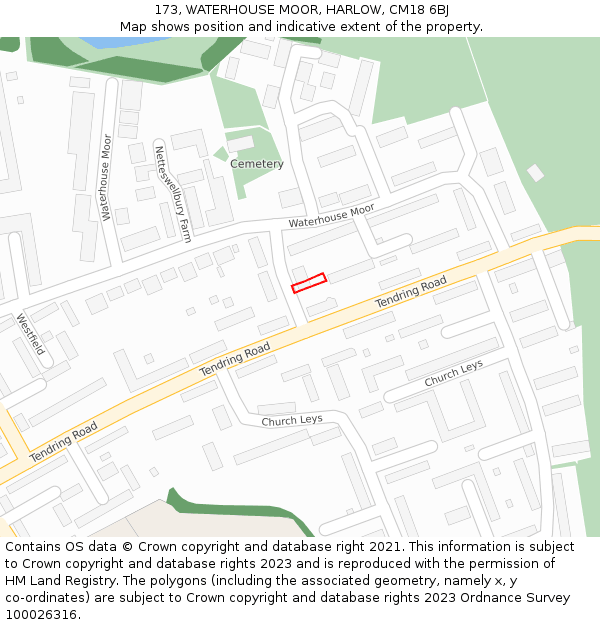 173, WATERHOUSE MOOR, HARLOW, CM18 6BJ: Location map and indicative extent of plot