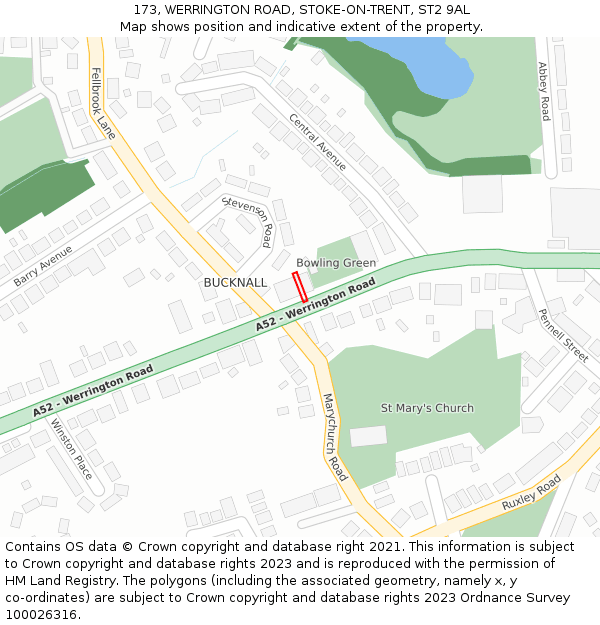 173, WERRINGTON ROAD, STOKE-ON-TRENT, ST2 9AL: Location map and indicative extent of plot