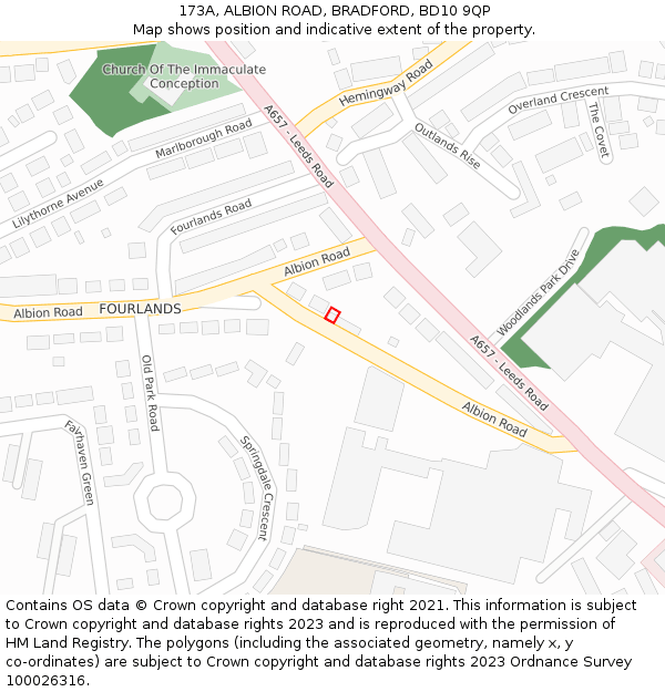 173A, ALBION ROAD, BRADFORD, BD10 9QP: Location map and indicative extent of plot