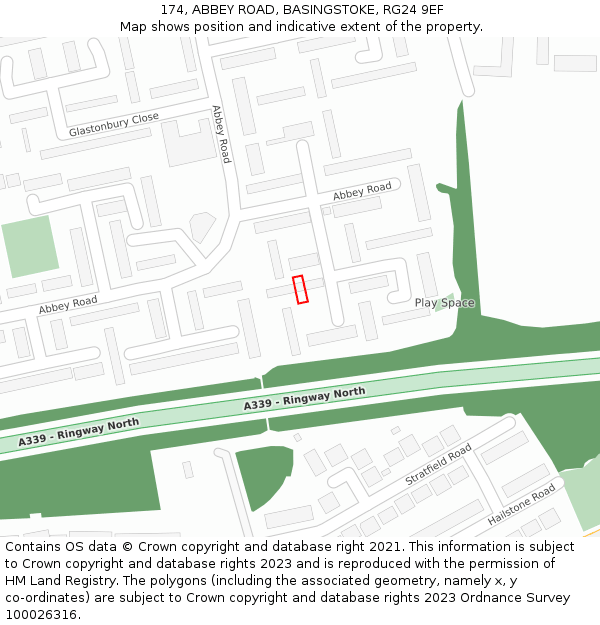 174, ABBEY ROAD, BASINGSTOKE, RG24 9EF: Location map and indicative extent of plot
