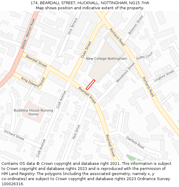 174, BEARDALL STREET, HUCKNALL, NOTTINGHAM, NG15 7HA: Location map and indicative extent of plot