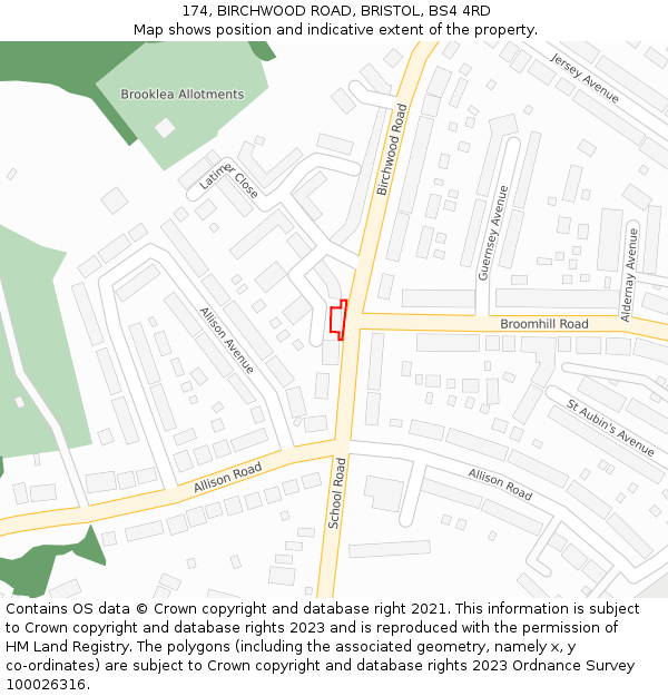 174, BIRCHWOOD ROAD, BRISTOL, BS4 4RD: Location map and indicative extent of plot