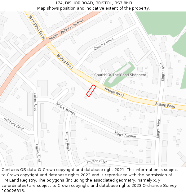 174, BISHOP ROAD, BRISTOL, BS7 8NB: Location map and indicative extent of plot