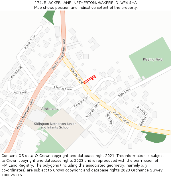 174, BLACKER LANE, NETHERTON, WAKEFIELD, WF4 4HA: Location map and indicative extent of plot