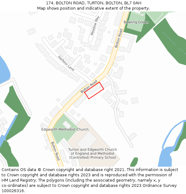 174, BOLTON ROAD, TURTON, BOLTON, BL7 0AH: Location map and indicative extent of plot