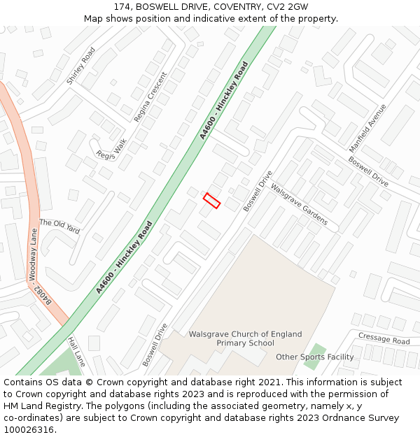 174, BOSWELL DRIVE, COVENTRY, CV2 2GW: Location map and indicative extent of plot