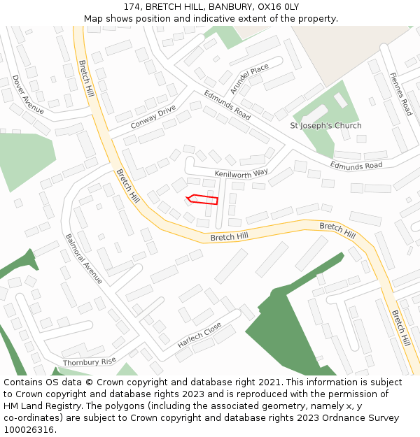 174, BRETCH HILL, BANBURY, OX16 0LY: Location map and indicative extent of plot