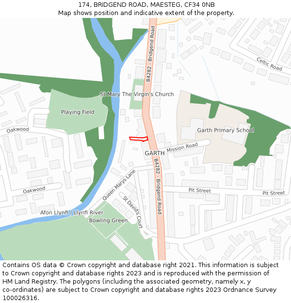 174, BRIDGEND ROAD, MAESTEG, CF34 0NB: Location map and indicative extent of plot